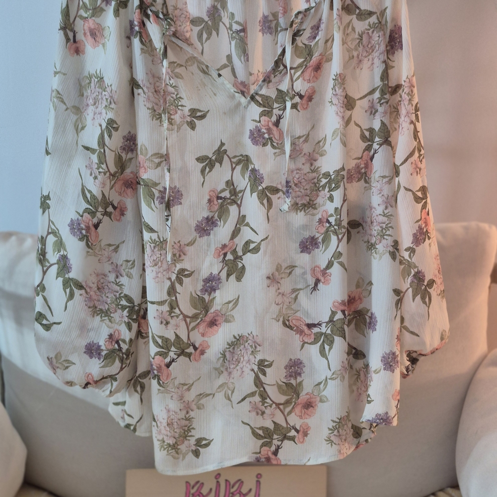 Chaps Floral Blouse in Cream and Pink
